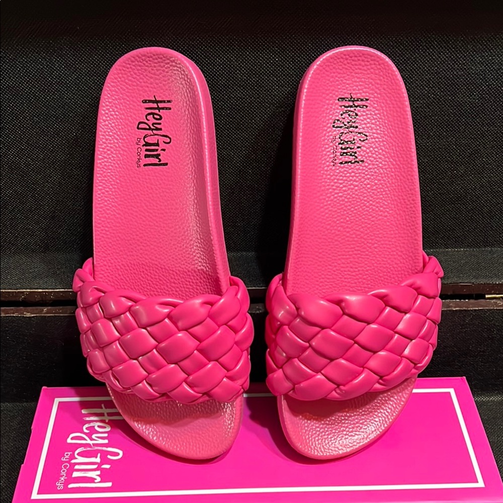 Pink Braided Slide Sandals -Hey Girl by Corkys